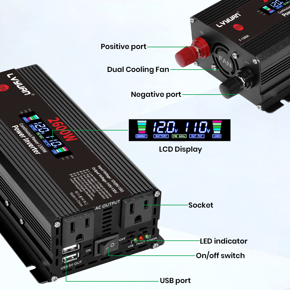 1500W 2000W 2600W 파워 인버터 DC 12 - Solar Emergency Charger 리뷰 및 가격